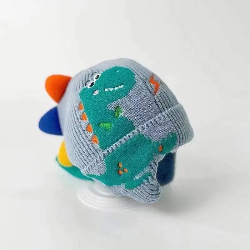 Winter Warme Baby Ohrenschutz-Mütze 3D Dinosaurier Kinder Ohrenwärmer Kappe Cartoon Kleinkind Wollene Strickmützen 2-6 Jahre Kinder Beanies – Detail 8