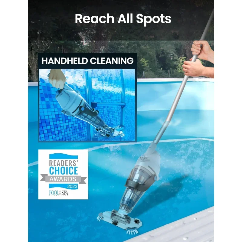 Patio, Lawn & Garden Rechargeable Pool Vacuum, Optimized Suction Power, 90mins, Durable Stainless Steel Filter, 2 Vac Heads