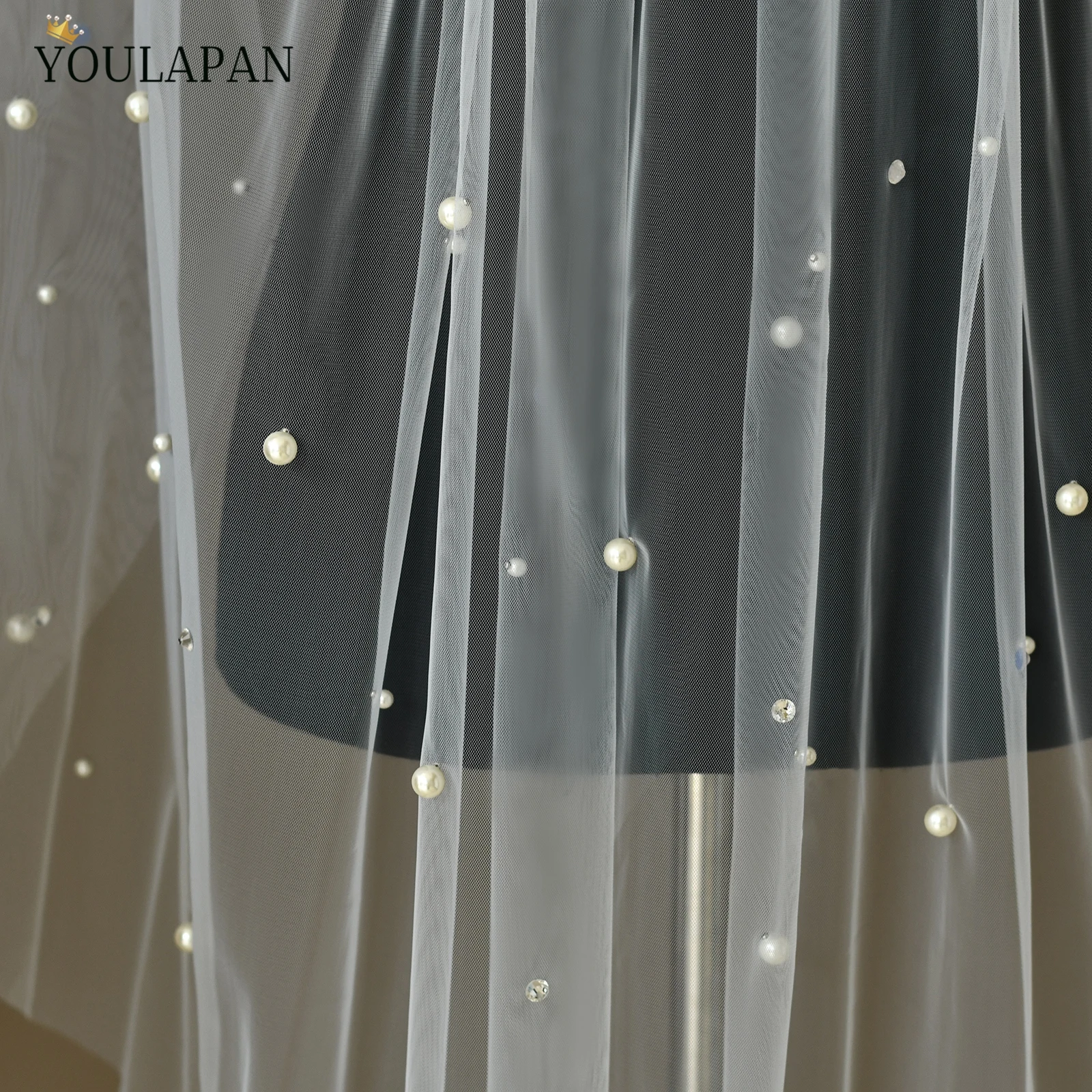 TOPQUEEN Full Of Pearls And Rhinestones Voile MariéE Velos De Novia Largos Customizable Wedding Veil In Multiple Sizes V109