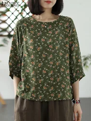 ZANZEA Vintage 3/4 Sleeve Floral Printed Blouse Summer Shirt Women Bohemain Tops Casual Holiday Work Blusas Femme Chemise Tunic