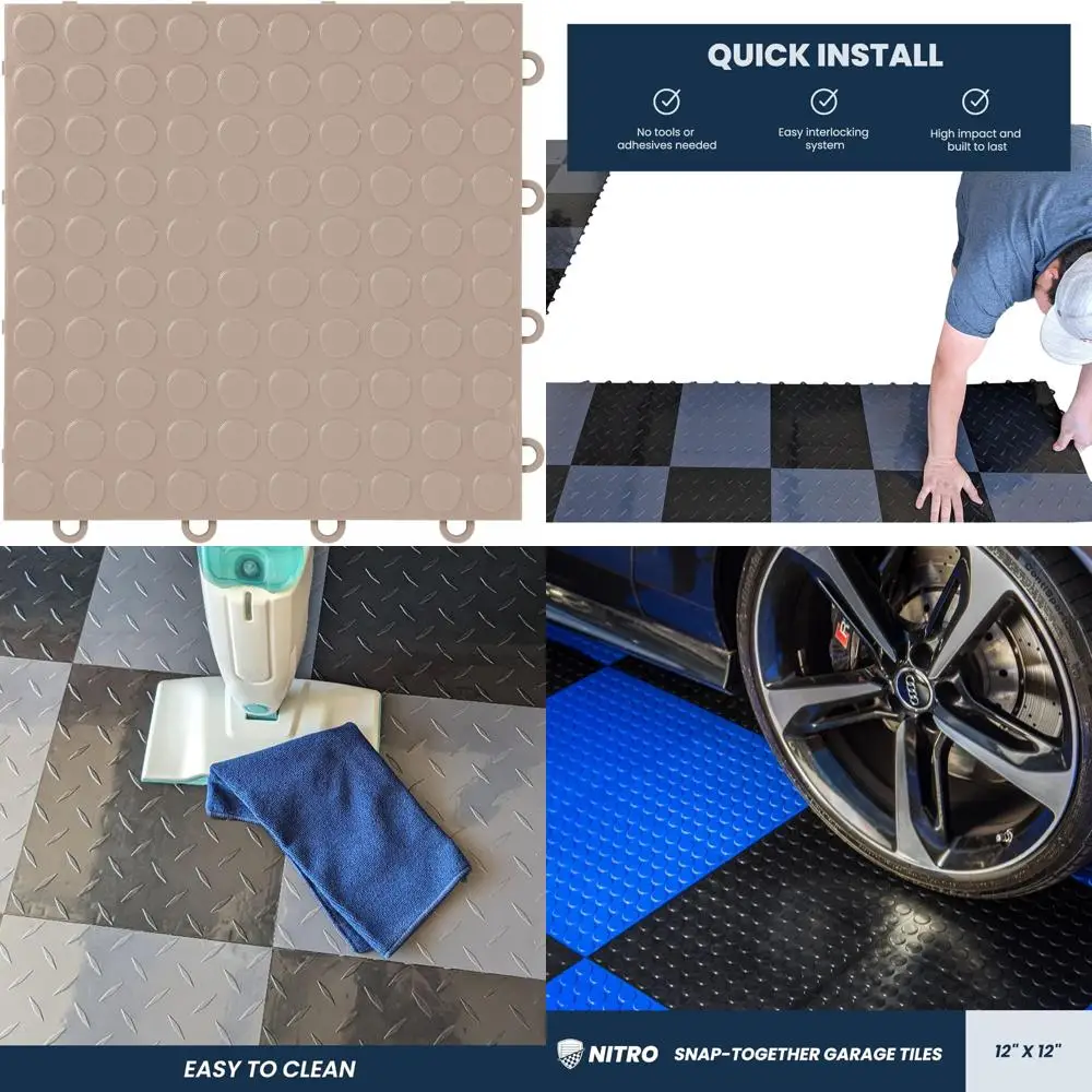 Rutschfeste, ineinandergreifende Garagenfliesen aus Kunststoff für einfache zusammenklappbare Böden, 30,5 x 30,5 cm, ideal für die Garagenorganisation und Stabilität