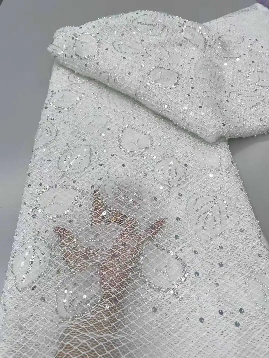 أحدث قماش دانتيل تول مطرز فرنسي لعام 2025 أقمشة دانتيل شبكية أفريقية عالية الجودة مع ترتر لفساتين السهرة
