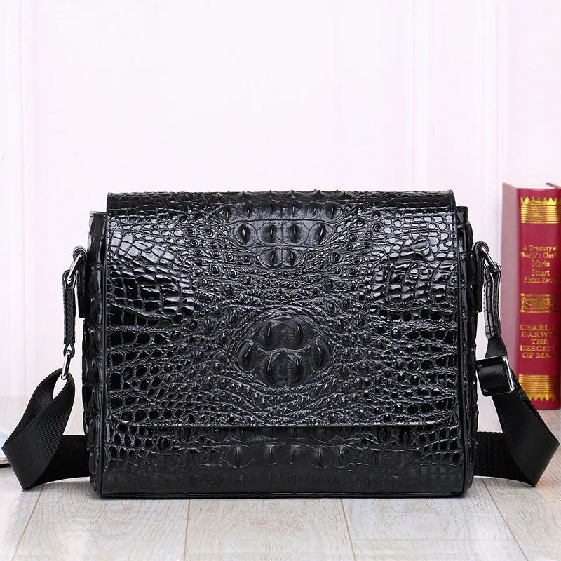 

Crocodile Pattern Single Shoulder Crossbody Top Layer Cowhide Casual Men's Horizontal Genuine Leather Bag Female Trendy Style