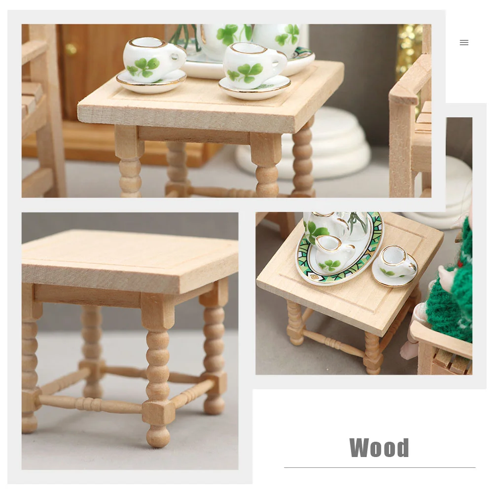 Mini European Style Square Stool Table Decor Wood Material Fine Craftsmanship Mini House Furniture Toy Suitable Small