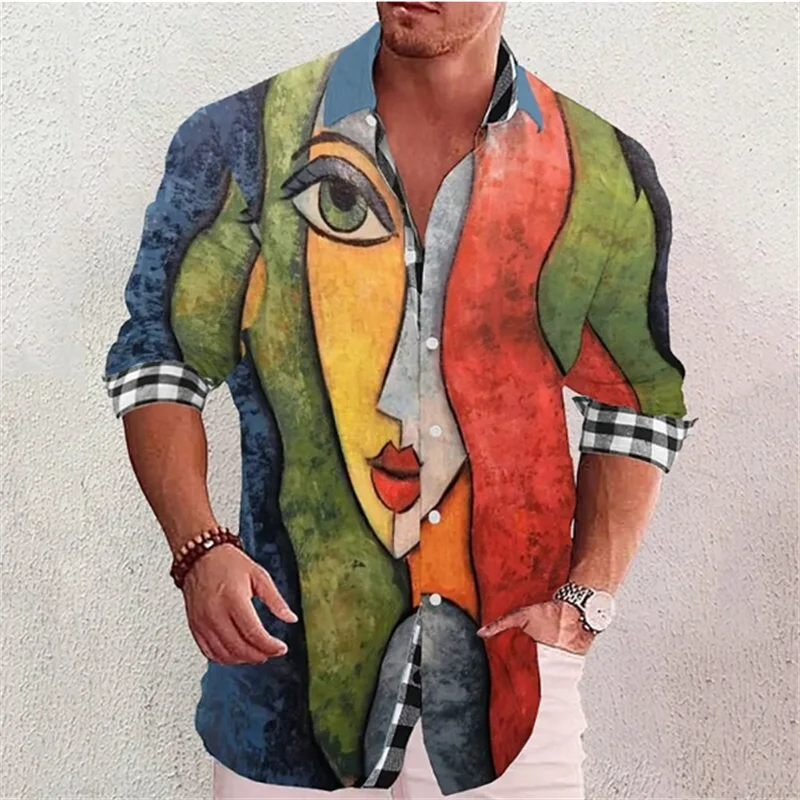 Camisa de manga larga con estampado 3D de loro para hombre, camisa de solapa de un solo pecho, ropa de calle al aire libre, informal de diseñador,