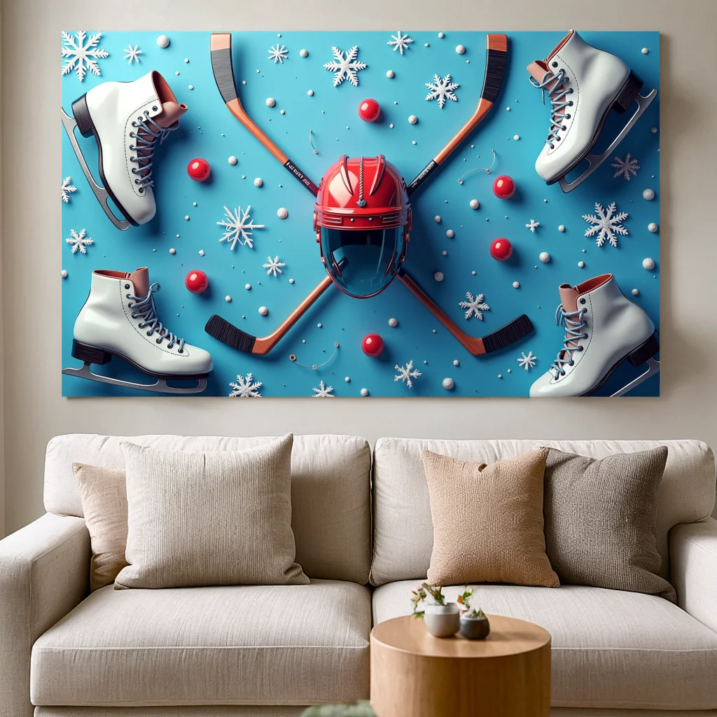 Large-scale Hockey equipment Festive High-quality Vibrant Sports banner Interactive Ice rink background for Photo booth