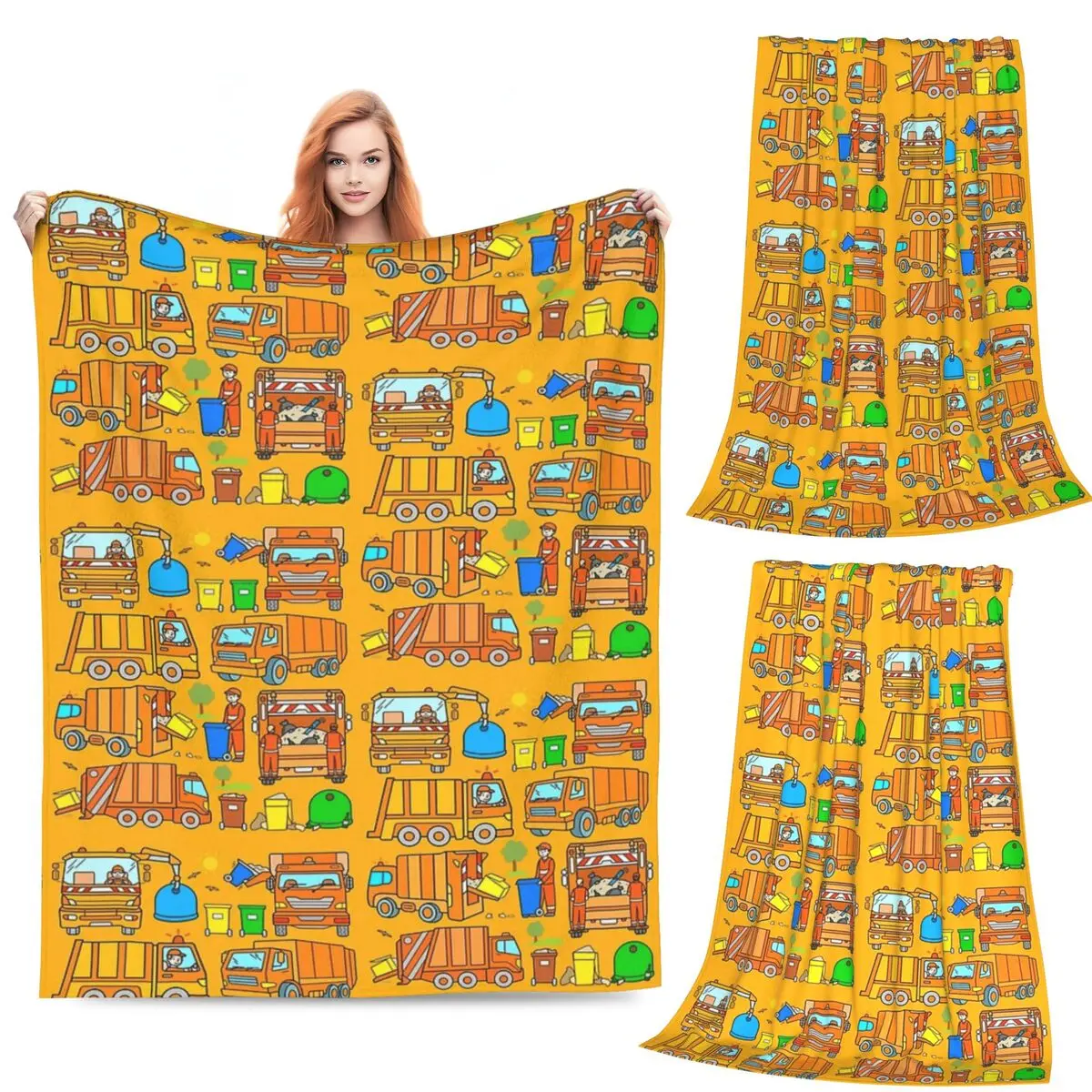 

Garbage Truck Design Trashtrucks Rubbish Collection Vehicles Blanket Flannel Sofa Throw Blankets for Couch Bedding Office