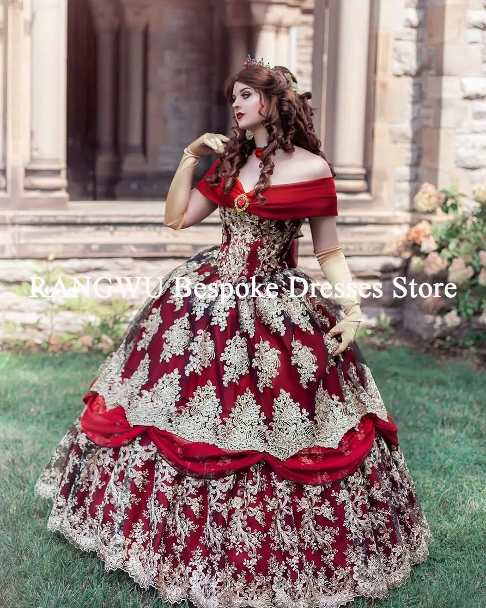 Vestidos de novia de fantasía roja Vintage con apliques y hombros descubiertos vestido de novia gótico victoriano de Halloween batas de velada personalizadas