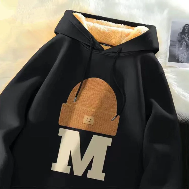 LIBIELIY Fashion Printed Spliced Letter Hoodies Sweatshirts Men's Clothing 2025 Winter Loose All-match Tops Casual Warm Sweatshi