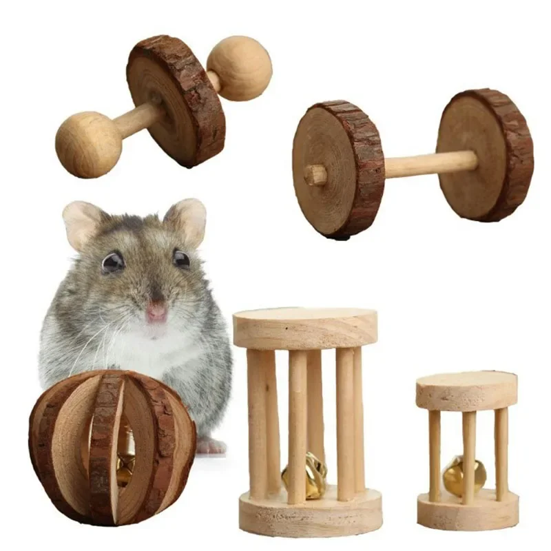 Hamster Toys Wooden Wood Molar Chew Toy Unilateral Barbell Grass Ball Toy for Small Animals Toys Speelgoed Swing