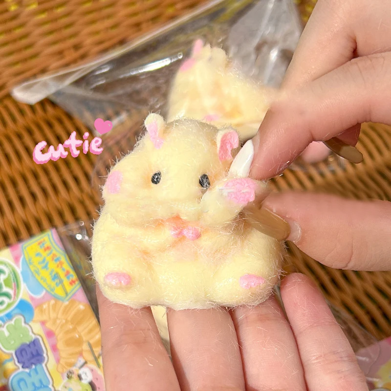 Japan Original Capsule Toys Cute Kawaii Fatty Milky Soft Hamster Flocking Plush Dolls Squeeze Stress Relief Toys