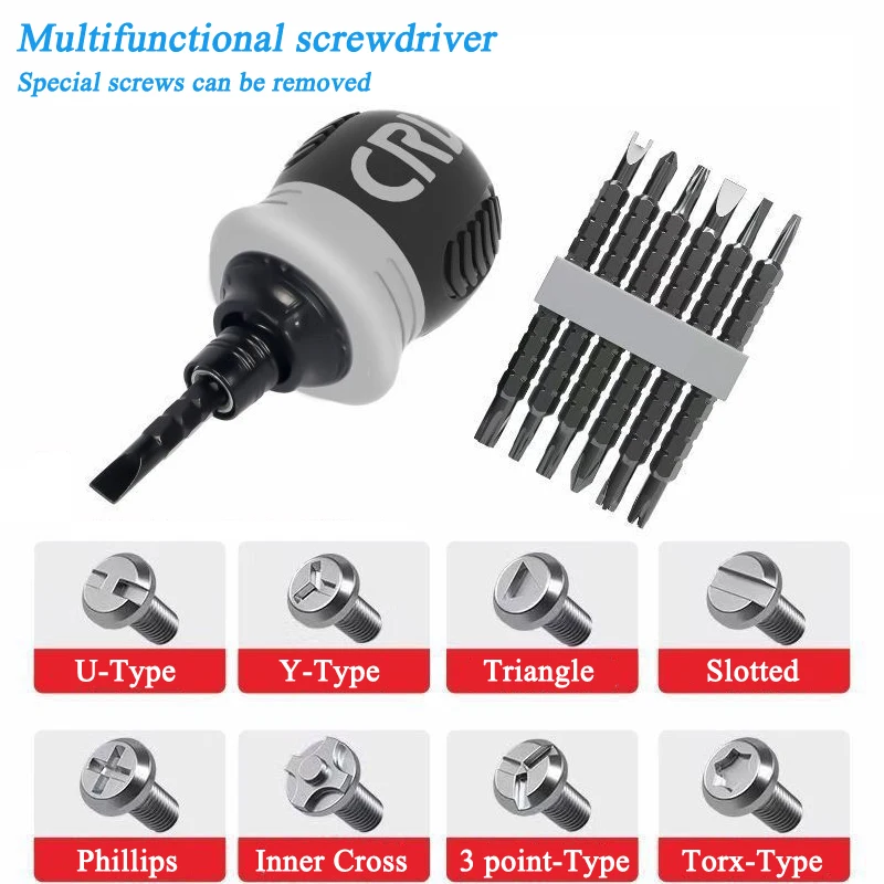 Mini destornillador de trinquete 13 en 1, juego de mango giratorio Crv, multiherramienta magnética tipo U Y en forma de cruz Phillips, cabeza triangular Torx