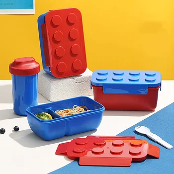 Boîte à lunch scellée créative pour enfants, blocs de construction de documents, boîte à bento portable pour étudiants, pique-nique en plein air, boîte à salade de fruits