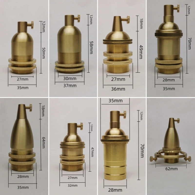 E14 Spiral Brass Light Sockets E12 Retro Ceiling Lamp Base Ceramic All Copper Accessories Lampshade Fixed Threaded Lamp Holder