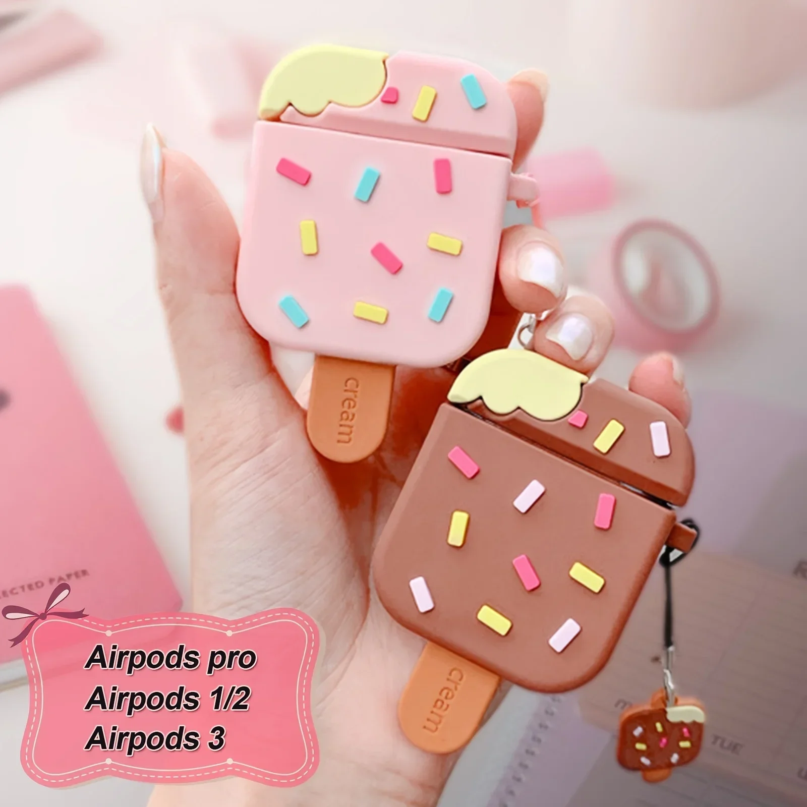 

Creative Cartoon Ice Cream Earphone Cover For Apple Airpods 1 2 3 Pro Pro2 Anti Drop Silicone Earphone Protective Cover