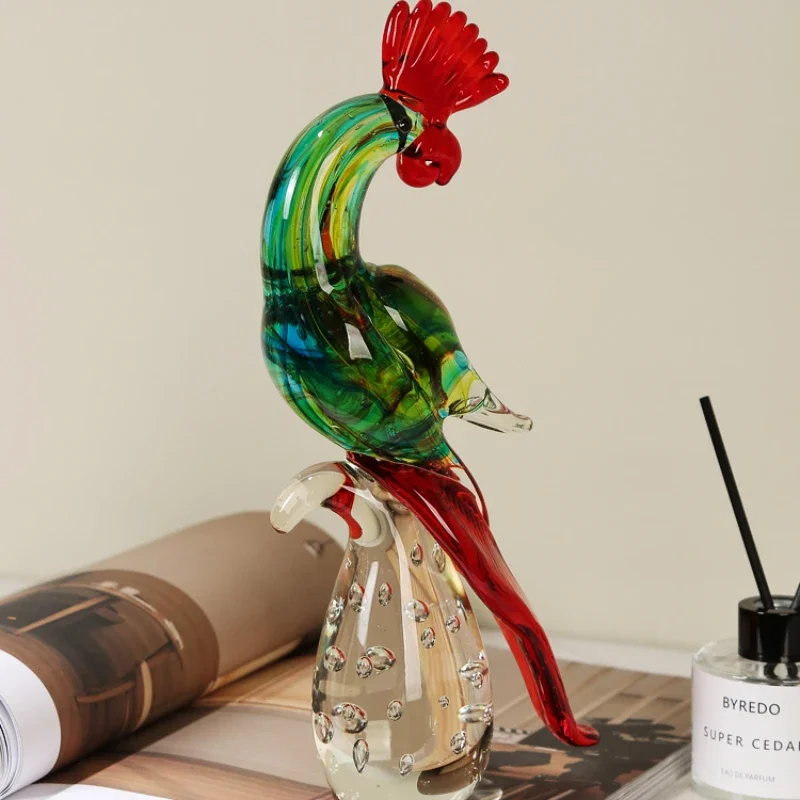 

Mixed Color Glass Parrot Bird Ornaments Hand Blown Glass Living Room and Sample Room Hotel Light Luxury Soft Decoration