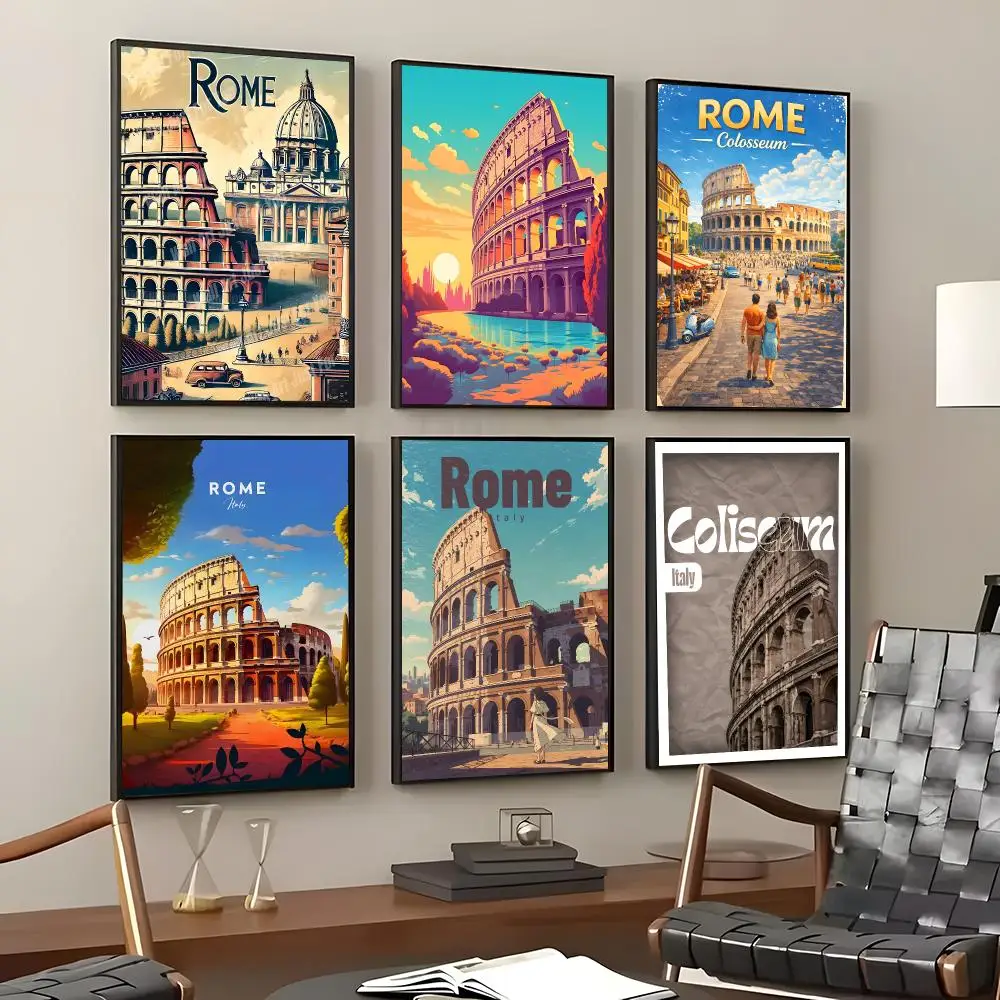 Landmark Colosseum Poster Self-Adhesive Waterproof Wall Stickers, Coffee Bar Home Wall Decor