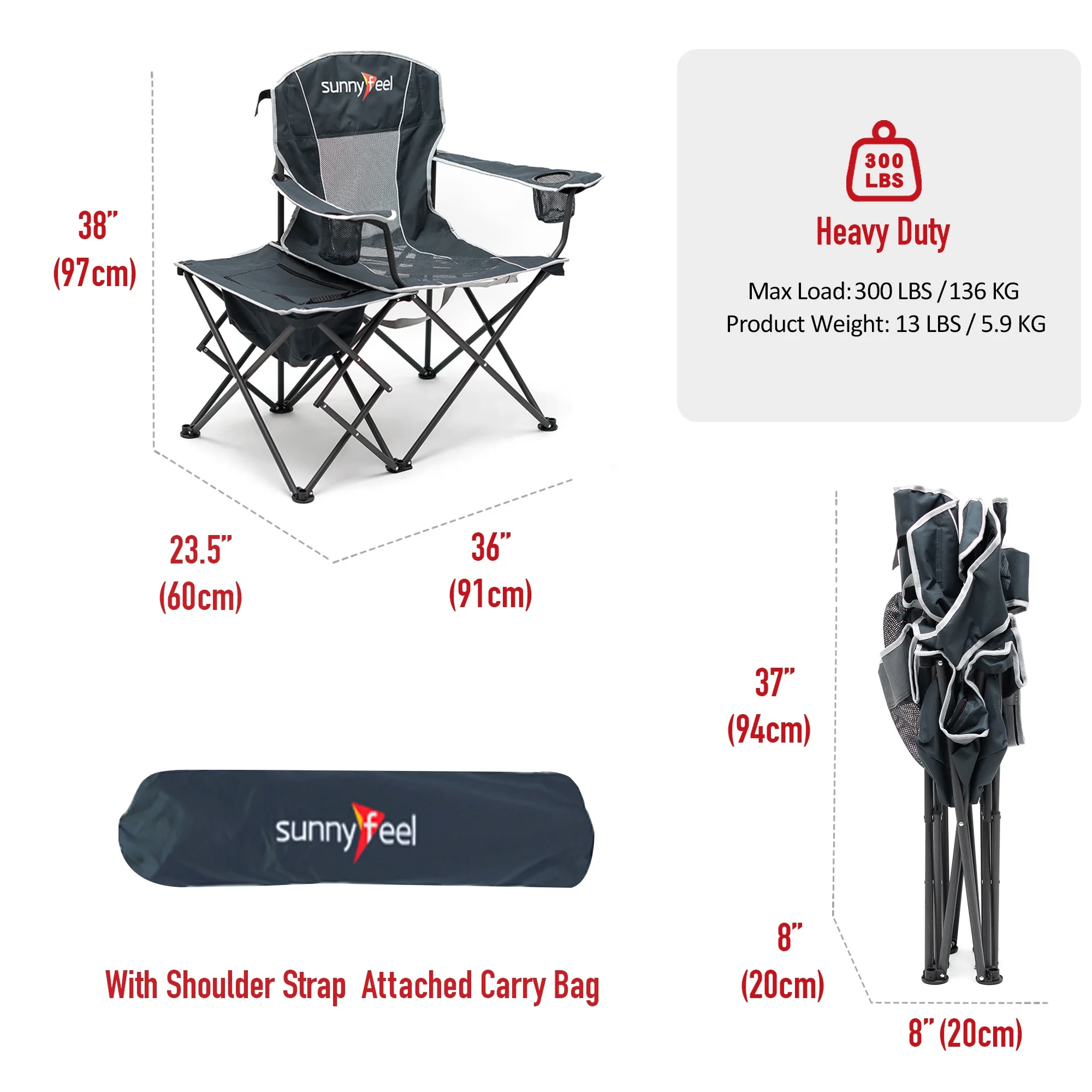 XL Oversized Camping Chair with Cooler Bag, Side Table, Padded Portable Lawn Chair for Adults Heavy Duty 300 LBS