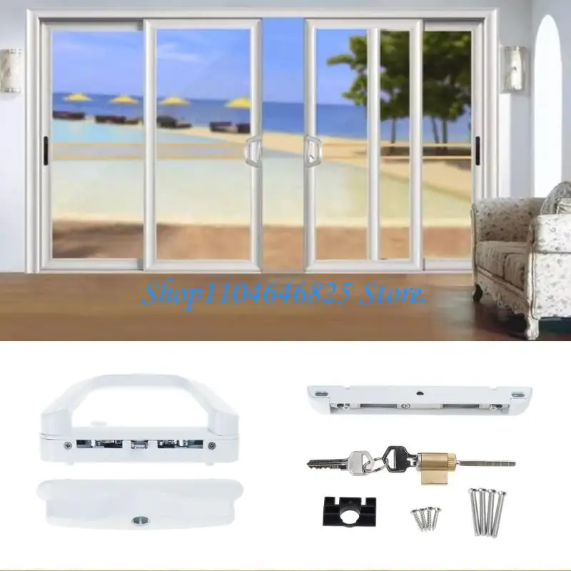 Keyed Sliding Patio Glass Door Handle Set Zinc Alloy Patio Door Handle with Balcony Glass Door Handle Lock
