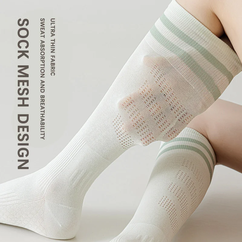 Fashion Summer Thin Women's Basic Black And White Gray Long Tube Socks Japanese Calf Thin Cotton Sports Cycling Stocking