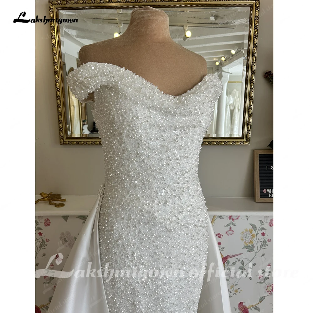 Lakshmigown Wunderschönes schulterfreies Meerjungfrauen-Brautkleid mit Pailletten für die Braut, abnehmbarer Schleppe, Perlen, Brautkleid nach Maß – Detail 7