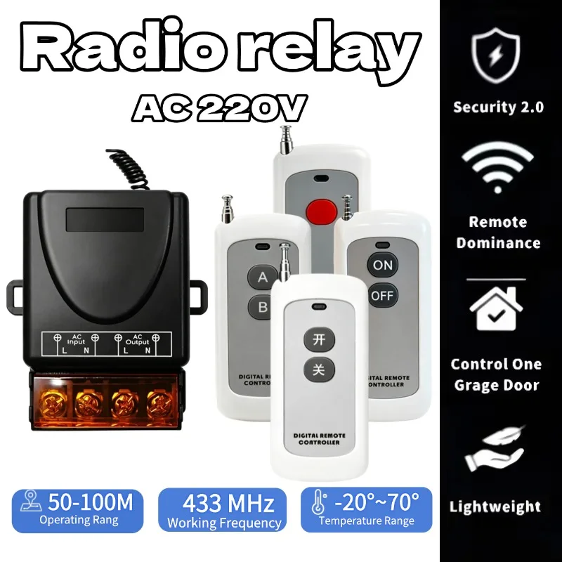 AC220V 433Mhz Remote Control Switch Hign Power On off Remote Control Transmitter for Water Pump Motor LED/Electric Appliance