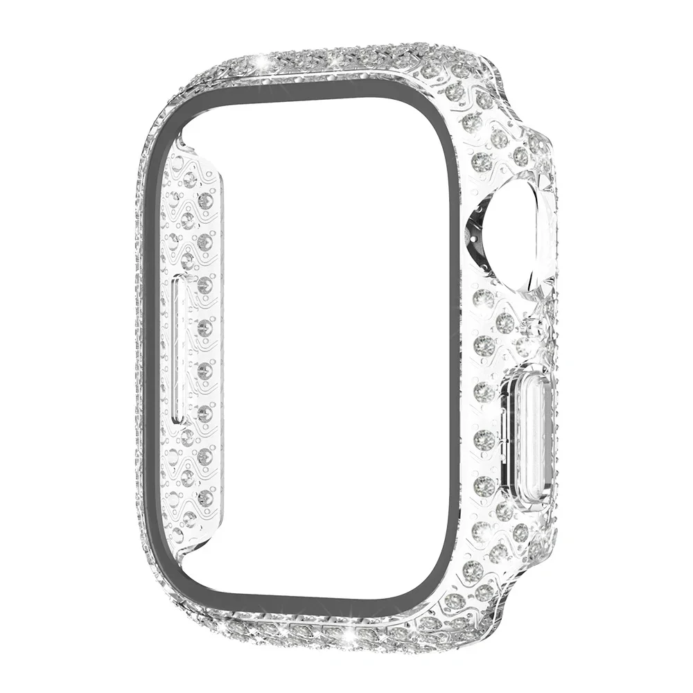 Diamond Watch Case Glass+Cover For Apple Watch Series 7 8 9 41mm 45mm for iWatch Apple Watch Screen Protector Protective Case