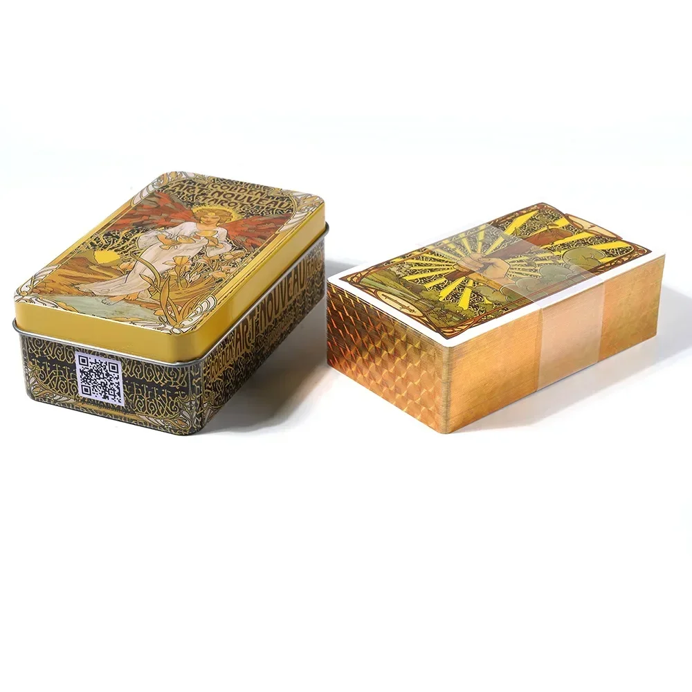 10.3*6 cm Golden Art Nouveau Tarot in A Tin Box with Guidebook 78Pcs