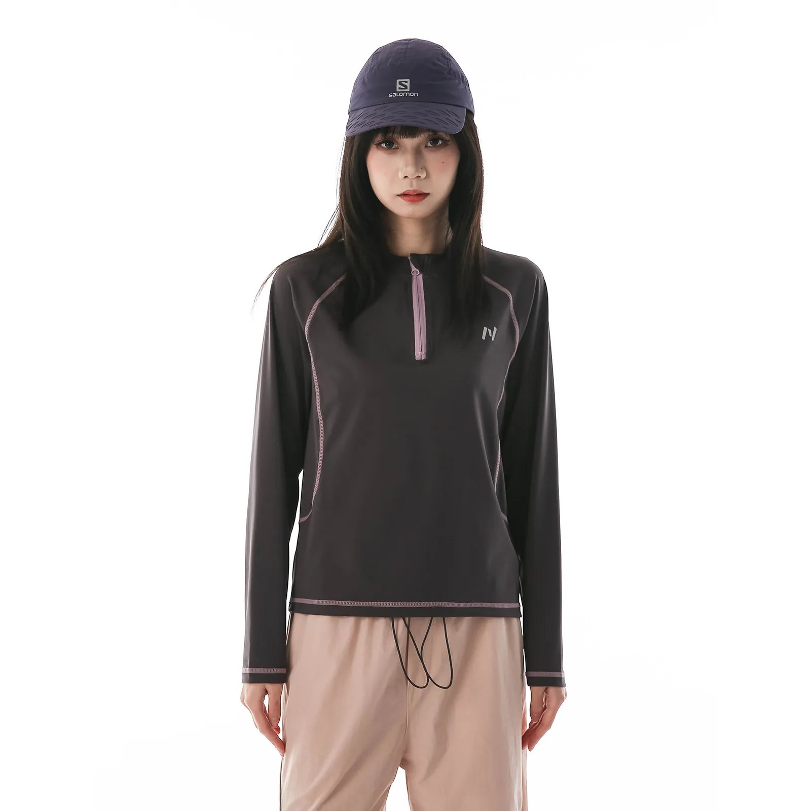 Women's Mountain Outdoor Splice Semi-zipper Long Sleeve Hiking Sport Quick Dry T-shirt Lady Spring Autumn Tops T Shirts