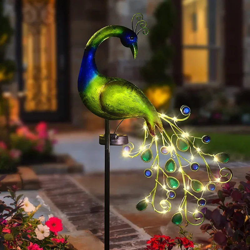 Solar Powered LED Lawn Light Peacock Waterproof Fairy Garden Decor Lamp For Pavilion Yard Landscape Garden Lawn Lights