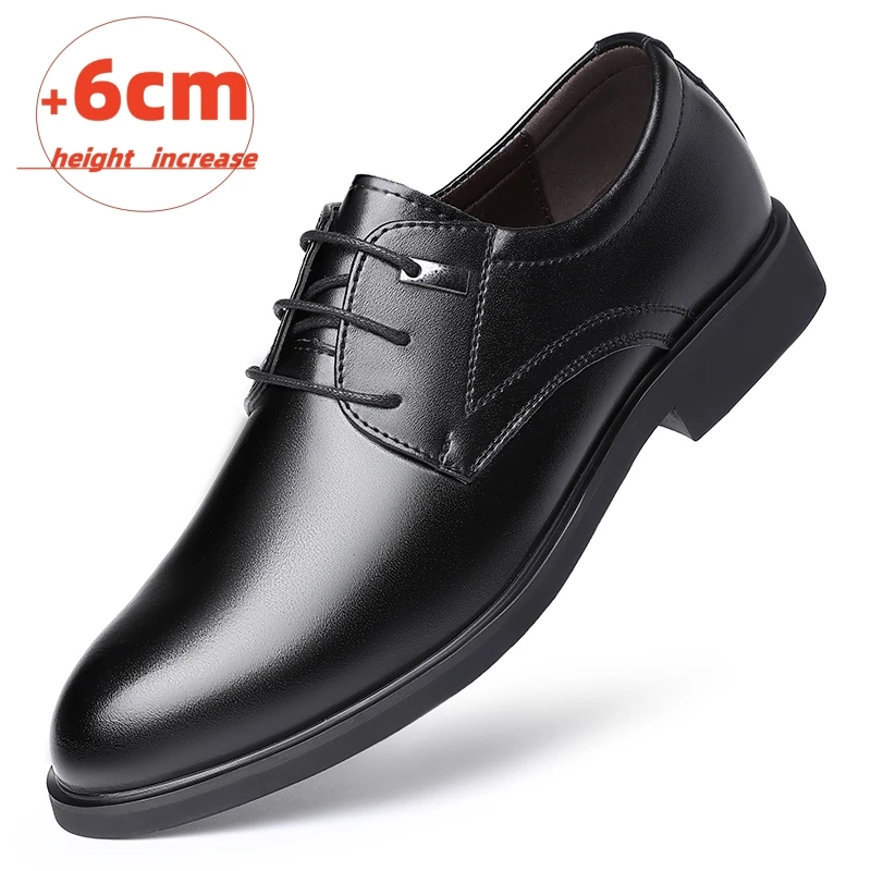 Plus Size 36-50 Men's Height Increasing Dress Shoes 6CM Elevator Formal Leather Oxfords Lace-up  Business Wedding Shoes for Men