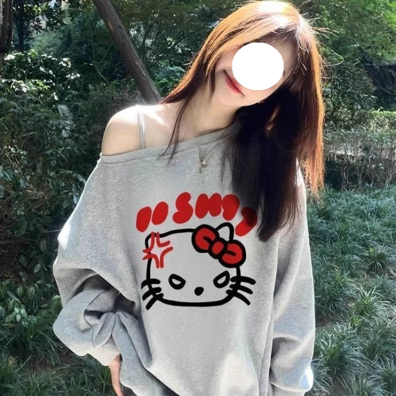 サンリオハローキティ女性スウェットキュートオール漫画春秋長袖斜め襟トップス女性服アウター新しい