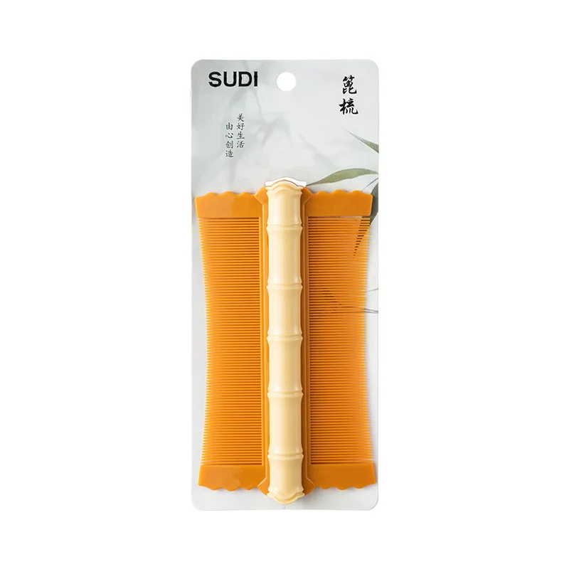 Pettine in plastica con manico in bambù da 3 pezzi con denti ultra denso per rimuovere la forfora, i pidocchi e adatto per animali domestici e bambini