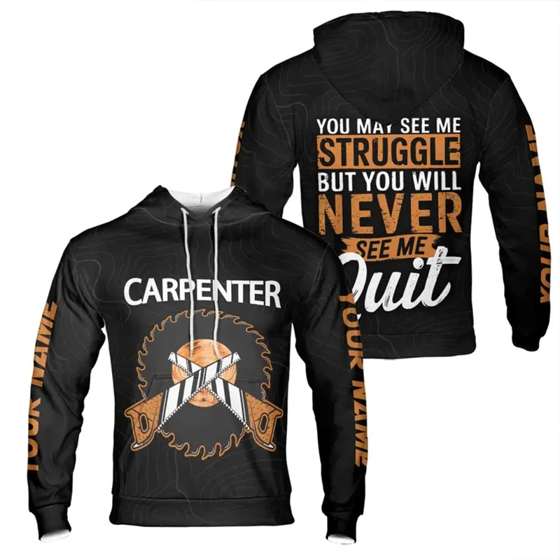 3D Print Funny Beer Print Carpenter Work Hoodies Fashion Cool Long Sleeve Hooded Sweatshirt Autumn Daily Casual Creative Clothes