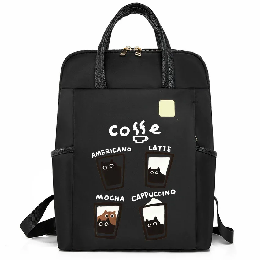 

Summer Cream Coffee Cat Printing Three-purpose Backpack Computer Bag Schoolbag Simple Fashion Carry-on Bag LuggageBag Lightweigh