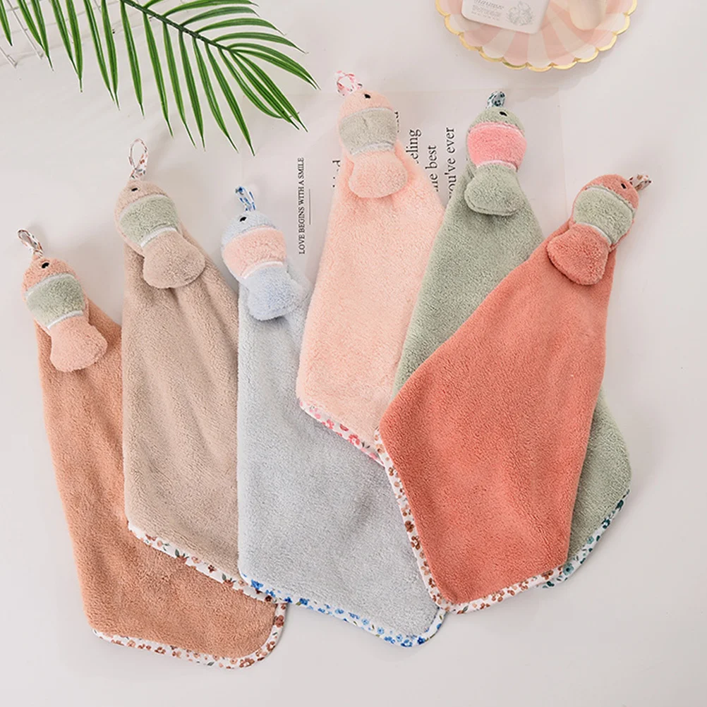 

4pcs Coral Fleece Hand Towel Water Absorbent Skin Friendly Bathroom Kitchen Hanging Fish Shape Cartoon Towel For Home Decor Wipe