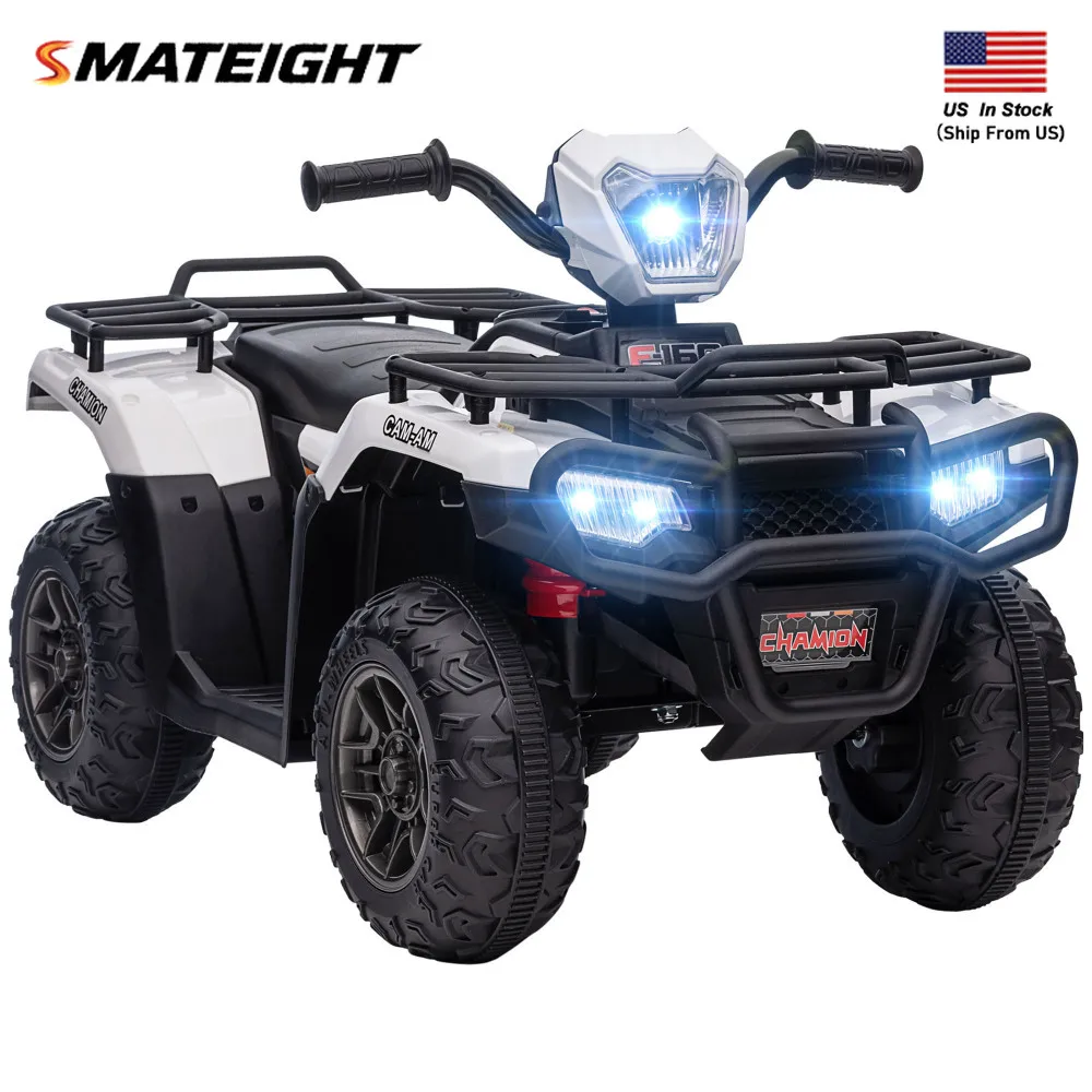 Paseo en ATV de 12 V para niños, niños eléctricos de 4 ruedas con faro, música, MP3, neumáticos trenzados, con pilas