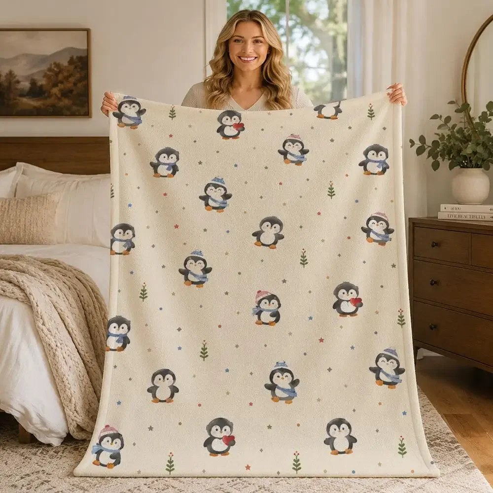 Cute Penguin Paradise Throw Blankets Soft Warm Flannel Blanket Bedding for Bed Living room Home Sofa