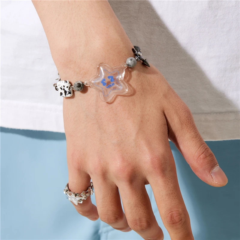 Punk Hip-hop Bubble Star PVC Necklace Cactus Lucky Star Multi-element Splicing Sweater Chain Bracelet Men and Women Jewelry Gift image 3