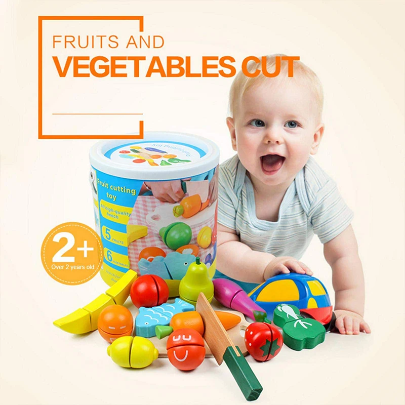 

Wooden Barrel Simulation Fruits And Vegetables Children's Toys Fruit Cut Cut Music Set Play House Puzzle Cut Fruit