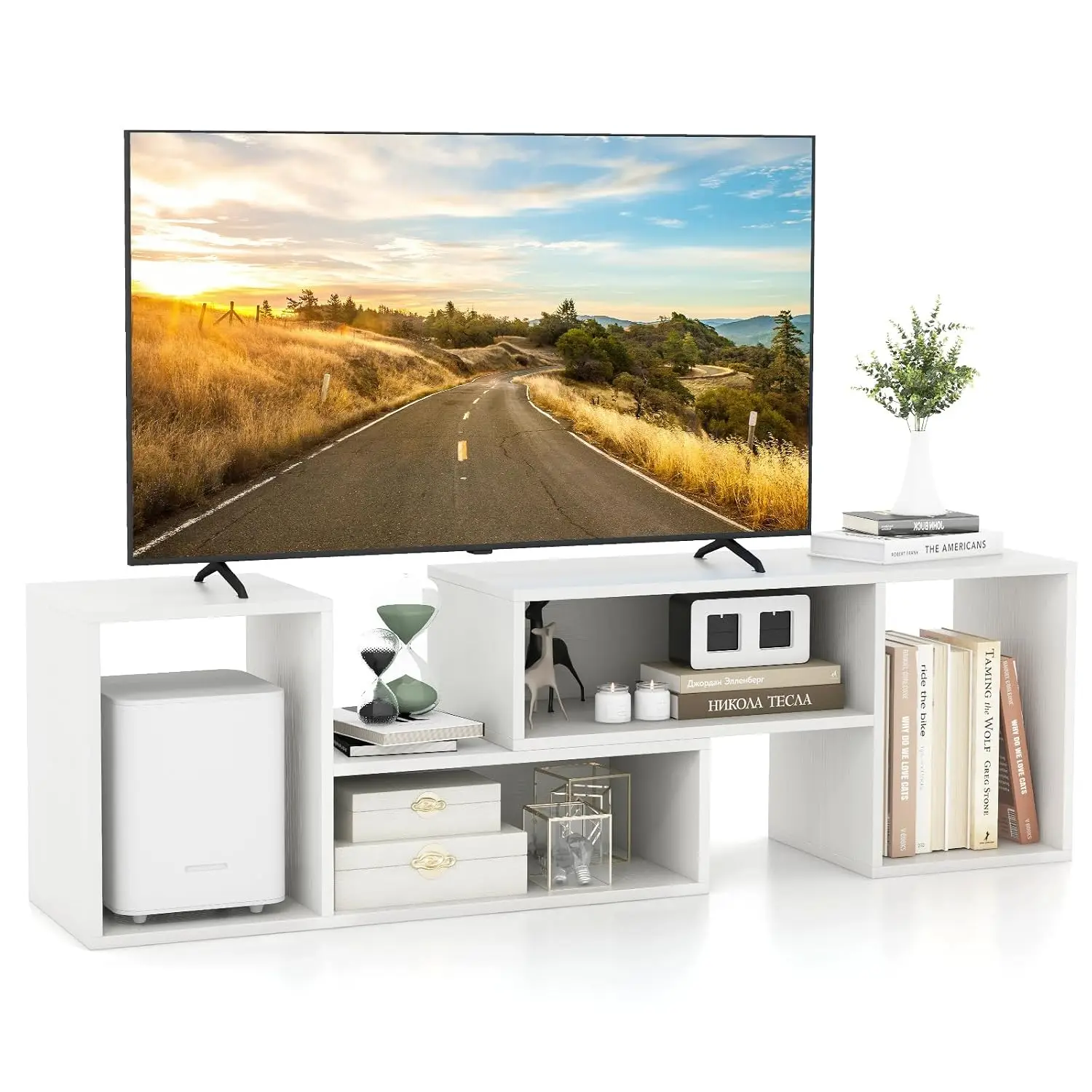 Modern TV Stand Entertainment Center Storage Cubes Bookcase Open Shelf Living Room Bedroom White, Customized