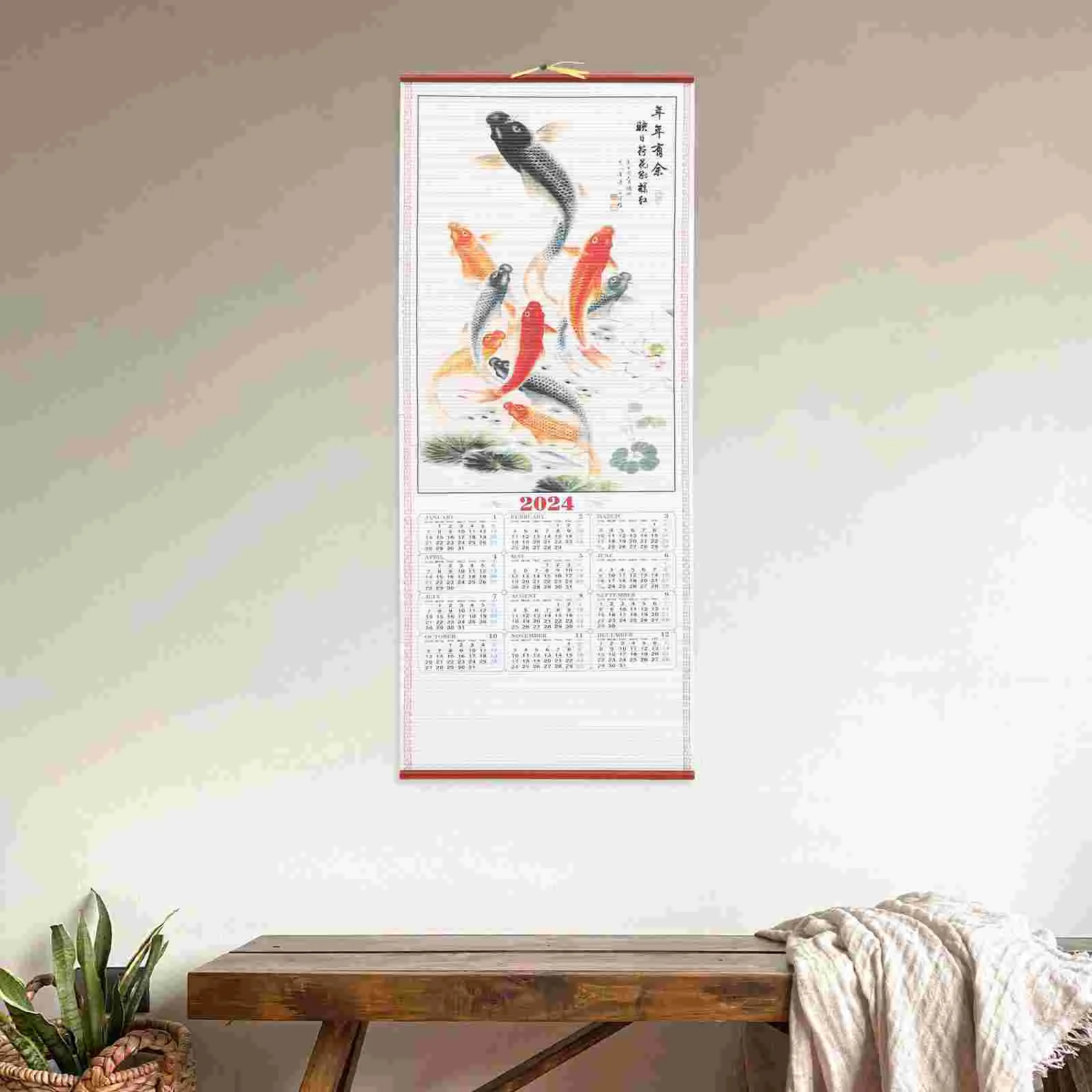 

2024 Chinese Wall Calendar New Year Hanging Paper Advent Calendars Decorative Paintings Scroll Office for Children