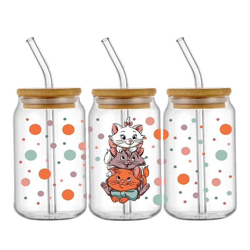 Disney Aristocats Cartoon Marie Cat Pattern UV DTF Transfer Sticker Waterproof Transfers Decals For 16oz Glass Cup Wrap Stickers