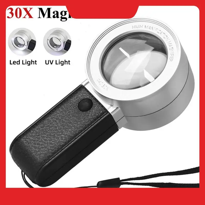 30X Magnifying Glass With LED UV Light Professional Duel Layer Optical Glasses Lens Handheld Magnifier Jewelry Loupe