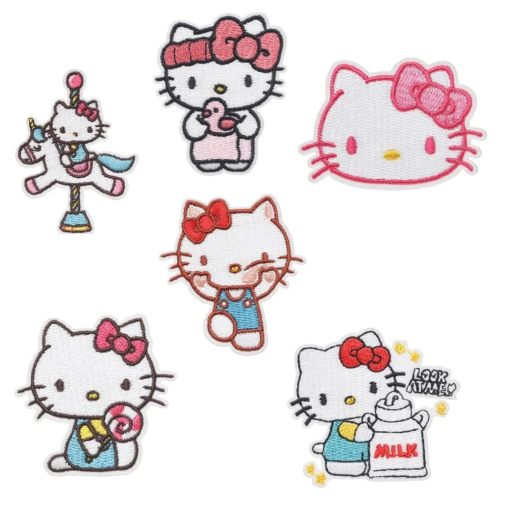 

Cartoon Cute Hello Kitty KT Cat Applique For Sew Child Clothes jacket Hat Ironing Patches Jeans Embroidered Sticker wholesale