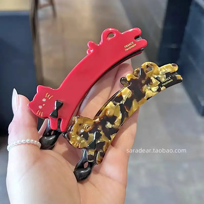 مشبك شعر من الأسيتات على شكل قطة على الطراز الكوري للنساء، مشبك رأسي خلفي للرأس، دبوس شعر على شكل ذيل حصان، مشبك موز ذو مظهر راقي #5