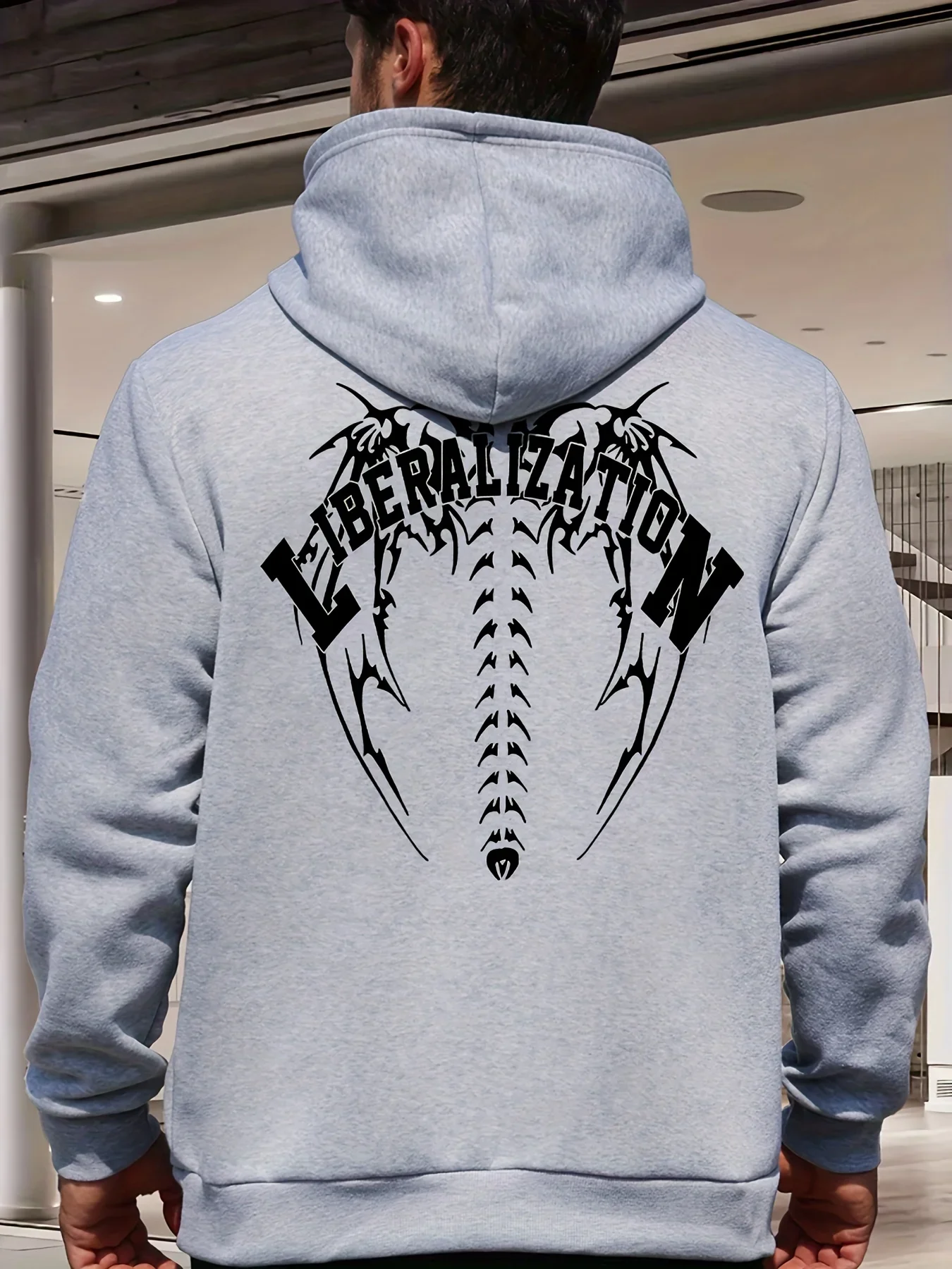 Liberalization Hoodie Tribal Tattoo Dragon Spine Wing Y2K Cyber Streetwear Blue Oversized Casual Sport Sweatshirts