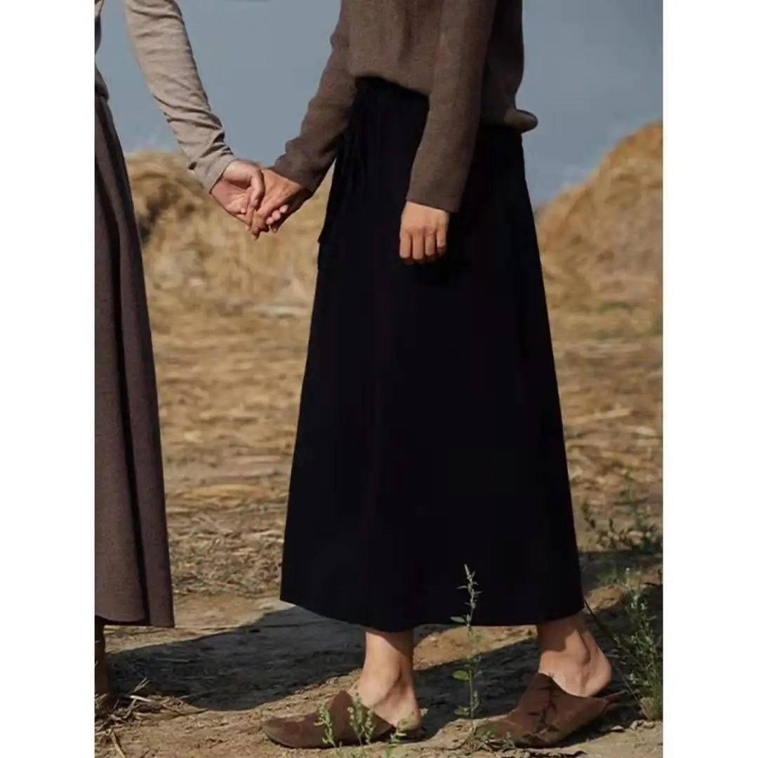 Women's Long Cashmere Skirt 100% Merino Wool Vintage Grace Basic Knitwear Office Lady Autumn Winter Dress