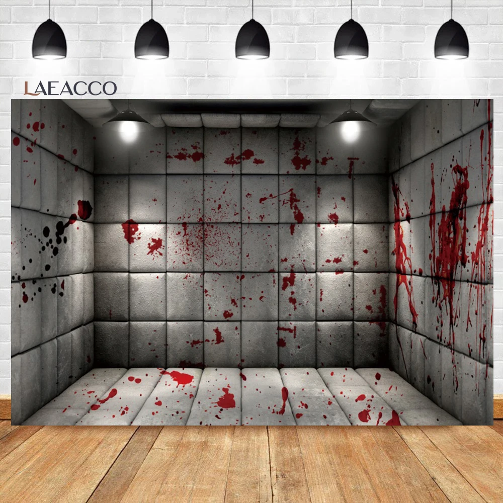 Laeacco Blood Splash Wall Backdrop Halloween Zombie Party Horror Bloody Murder Crime Birthday Portrait Photography Background