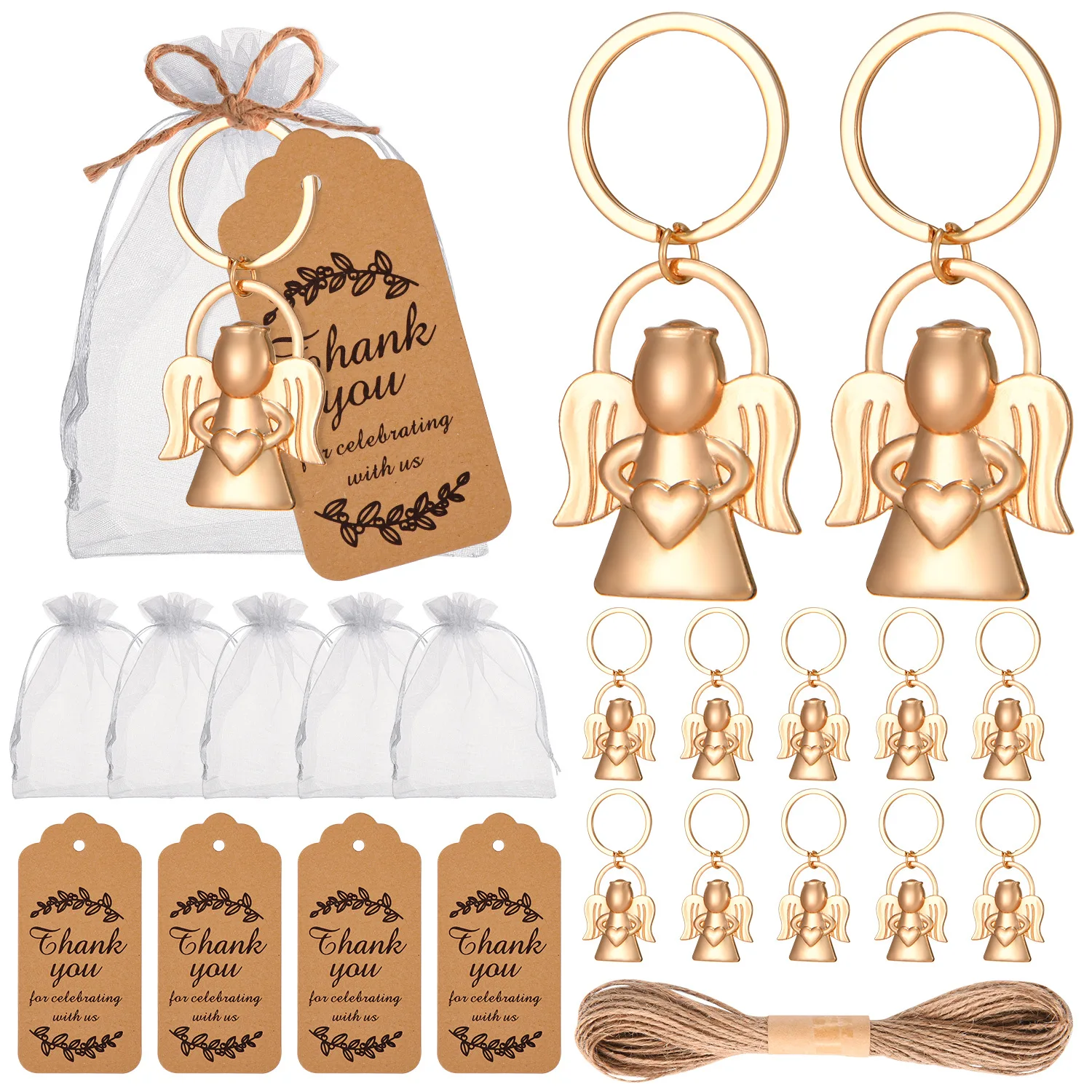 

50Pcs Angel Keychain Keyring Favor For Baby Shower Freshman Baptism Unique Wedding Gift Party Souvenir Decoration With Bag Cards